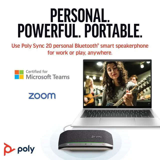 Alt view image 2 of 7 - Poly Sync 20 USB-C Personal Portable Smart Speakerphone (Plantronics) Long Battery Life Noise/Echo Reduction -Works w/Teams (Certified), Zoom, PC, Mac, Mobile Amazon Exclusive