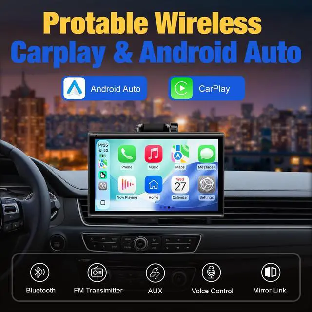 Alt view image 2 of 7 - Carplay Screen for Car, 7 inch Wireless Carplay & Android AutoBlack | Portable Touchscreen car play with Mirror LinkBluetoothVoice ControlMap NavigationFM TransmitPlug-and-Play car stereo