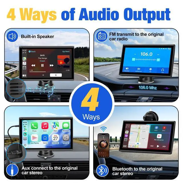 Alt view image 6 of 7 - Carplay Screen for Car, 7 inch Wireless Carplay & Android AutoBlack | Portable Touchscreen car play with Mirror LinkBluetoothVoice ControlMap NavigationFM TransmitPlug-and-Play car stereo