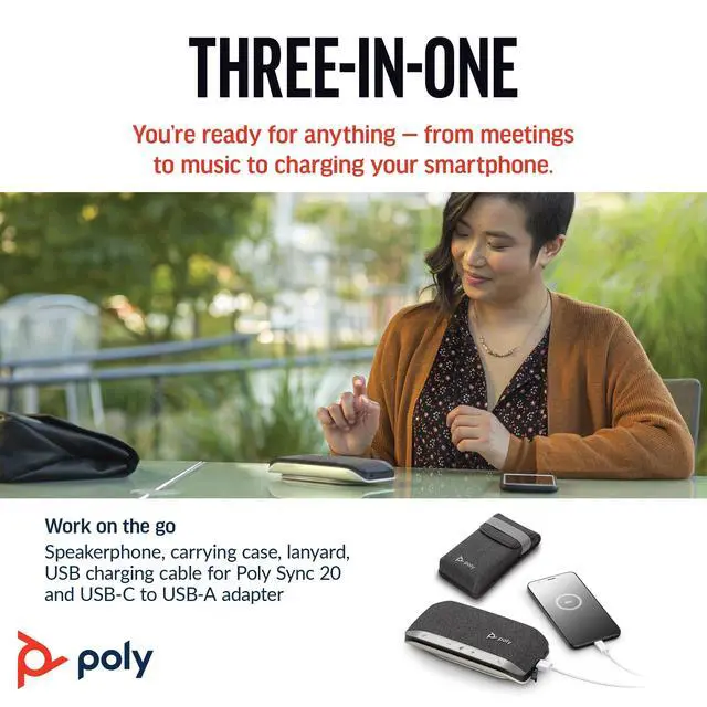 Alt view image 4 of 7 - Poly Sync 20 USB-C Personal Portable Smart Speakerphone (Plantronics) Long Battery Life Noise/Echo Reduction -Works w/Teams (Certified), Zoom, PC, Mac, Mobile Amazon Exclusive