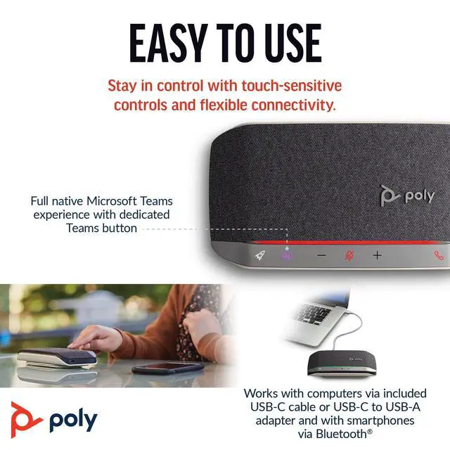 Alt view image 5 of 7 - Poly Sync 20 USB-C Personal Portable Smart Speakerphone (Plantronics) Long Battery Life Noise/Echo Reduction -Works w/Teams (Certified), Zoom, PC, Mac, Mobile Amazon Exclusive