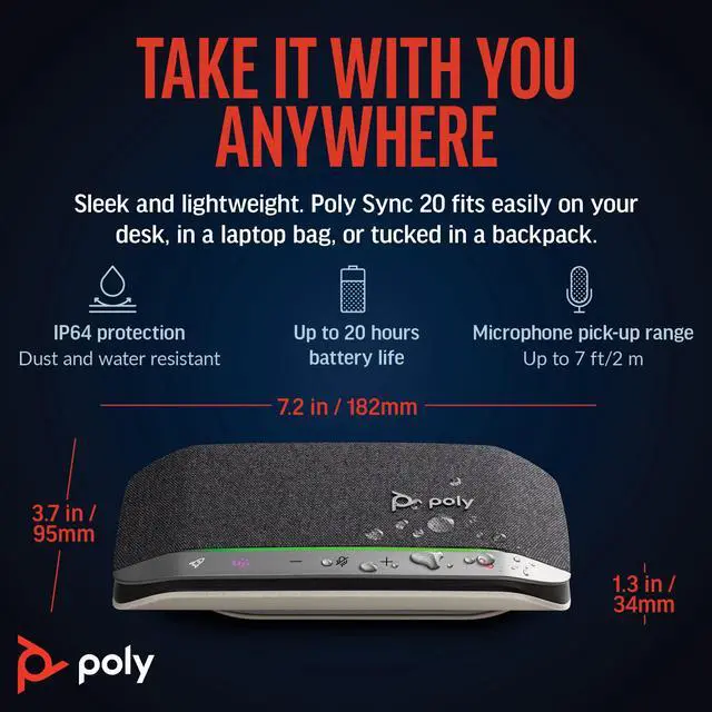 Alt view image 6 of 7 - Poly Sync 20 USB-C Personal Portable Smart Speakerphone (Plantronics) Long Battery Life Noise/Echo Reduction -Works w/Teams (Certified), Zoom, PC, Mac, Mobile Amazon Exclusive