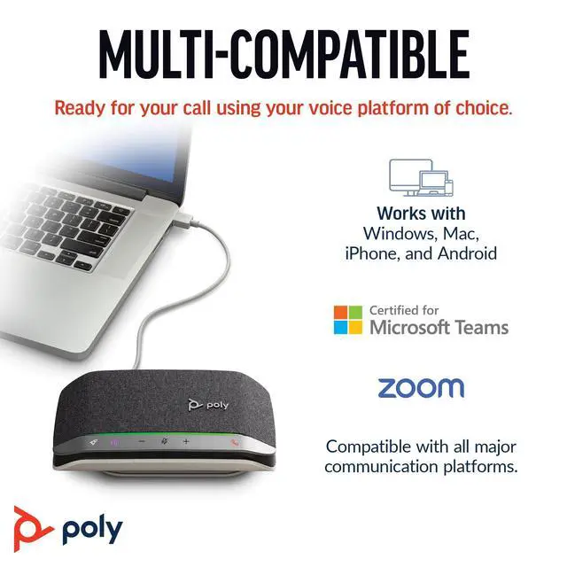 Alt view image 7 of 7 - Poly Sync 20 USB-C Personal Portable Smart Speakerphone (Plantronics) Long Battery Life Noise/Echo Reduction -Works w/Teams (Certified), Zoom, PC, Mac, Mobile Amazon Exclusive