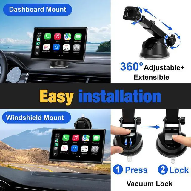 Alt view image 7 of 7 - Carplay Screen for Car, 7 inch Wireless Carplay & Android AutoBlack | Portable Touchscreen car play with Mirror LinkBluetoothVoice ControlMap NavigationFM TransmitPlug-and-Play car stereo