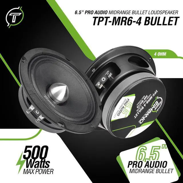 Alt view image 2 of 7 - 1600 Watts Bundle 2X 6.5 Midrange Speakers TPT-MR6-4 Bullet 500 Watts, 4 Ohm + 2X Super Tweeters TPT-ST2 Chrome for Car Audio Systems (2 Speakers, 2 Tweeters)