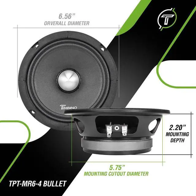 Alt view image 4 of 7 - 1600 Watts Bundle 2X 6.5 Midrange Speakers TPT-MR6-4 Bullet 500 Watts, 4 Ohm + 2X Super Tweeters TPT-ST2 Chrome for Car Audio Systems (2 Speakers, 2 Tweeters)