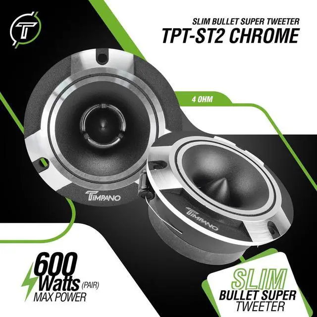Alt view image 5 of 7 - 1600 Watts Bundle 2X 6.5 Midrange Speakers TPT-MR6-4 Bullet 500 Watts, 4 Ohm + 2X Super Tweeters TPT-ST2 Chrome for Car Audio Systems (2 Speakers, 2 Tweeters)