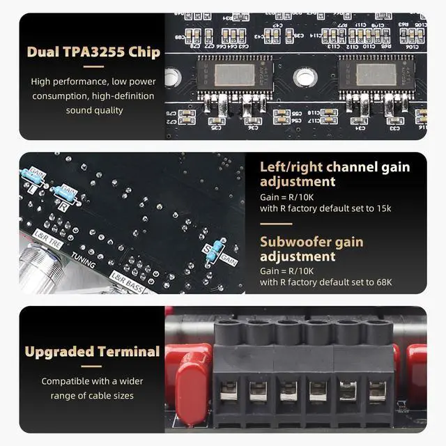 Alt view image 5 of 7 - S600X 2.1 Channel Amplifier Board 300W+300W+600W Power Output,TPA3255 Chip,Bluetooth 5.2,Black