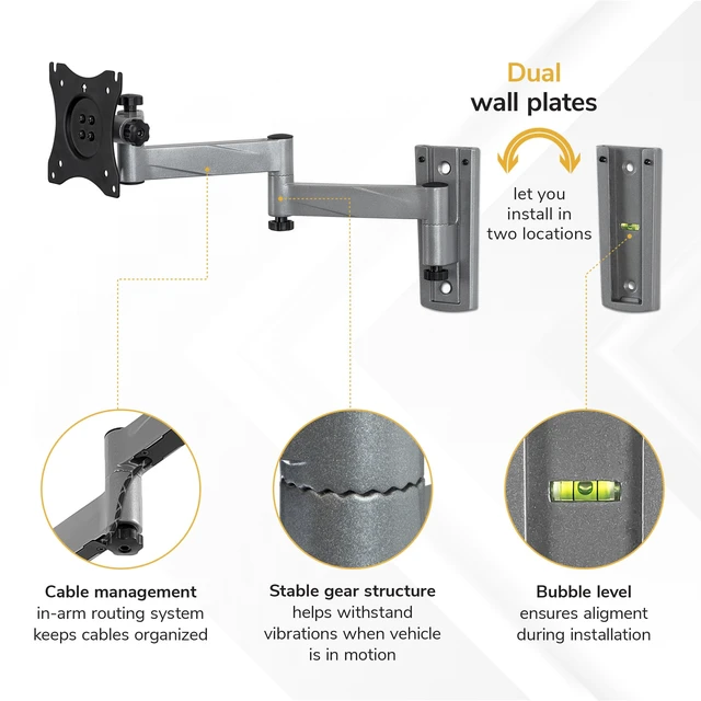 Alt view image 6 of 7 - Lockable RV TV Mount for Camper, Trailer, Motorhome, Truck & Boat, Full Motion, Quick Release, Rust-Resistant Aluminum, Dual Wall Plates for Indoor & Outdoor, 19-43 TVs, 33 lbs, VESA 200x200