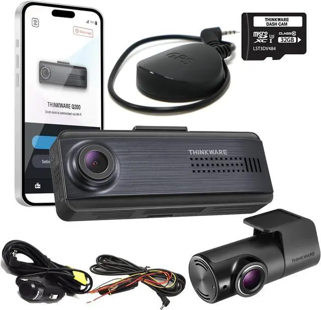 Main image of Q200 Dash Cam 2K Front and Rear, Built-in GPS, Wi-Fi, ADAS, WDR | 32GB card and hardwiring cable included, speed and red light alerts, parking monitor, night vision, 256GB max