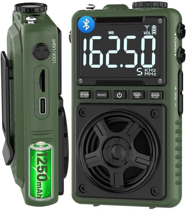 Main image of Bluetooth AM FM Shortwave Radio with NOAA Weather Alert,1250mAh Rechargeable Portable Pocket Radio with Best Reception,5W Big Speaker, Digital Tuner and Earphone,Support SD Card and USB MP3 Player