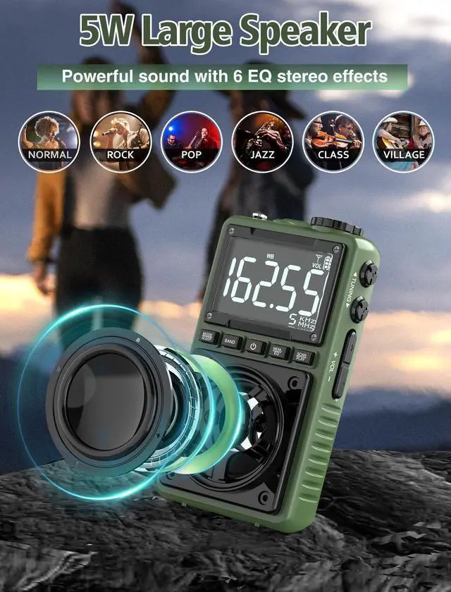 Alt view image 4 of 7 - Bluetooth AM FM Shortwave Radio with NOAA Weather Alert,1250mAh Rechargeable Portable Pocket Radio with Best Reception,5W Big Speaker, Digital Tuner and Earphone,Support SD Card and USB MP3 Player