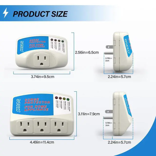 Alt view image 2 of 7 - Surge Protector for Refrigerator, Single Outlet Surge Protector Plug in for Home Appliance Multi Function Plug with Protection Wall Mount Power Suppressor for TV/PC/PS5, 15A, 125V, 1875W, 1 Pack