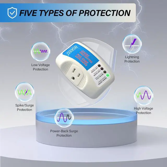 Alt view image 6 of 7 - Surge Protector for Refrigerator, Single Outlet Surge Protector Plug in for Home Appliance Multi Function Plug with Protection Wall Mount Power Suppressor for TV/PC/PS5, 15A, 125V, 1875W, 1 Pack