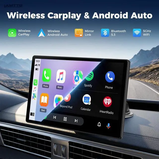 Alt view image 3 of 7 - 11" Wireless CarPlay Screen with in-Cell Display and Dual-Band WiFi | GPS Navigation, Mirror Link for iPhone & Android, OTA Updates, Custom Wallpaper,A Thoughtful Gift for Family & New Drivers