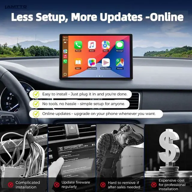 Alt view image 7 of 7 - 11" Wireless CarPlay Screen with in-Cell Display and Dual-Band WiFi | GPS Navigation, Mirror Link for iPhone & Android, OTA Updates, Custom Wallpaper,A Thoughtful Gift for Family & New Drivers