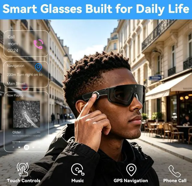 Alt view image 6 of 7 - AI Pro Camera Glasses, 32MP Polarized Sunglasses | 6-Axis EIS Stabilization, AI Voice Assistant, Dual-Mic ENC Noise Cancelling, Conversation Translation,for Cycling Hiking