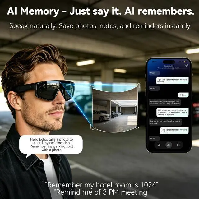 Alt view image 7 of 7 - AI Pro Camera Glasses, 32MP Polarized Sunglasses | 6-Axis EIS Stabilization, AI Voice Assistant, Dual-Mic ENC Noise Cancelling, Conversation Translation,for Cycling Hiking