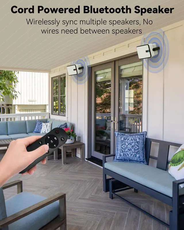 Alt view image 2 of 7 - 400W Outdoor Bluetooth Speakers, Wireless Sync Between Speakers, Powerful Bass, Wall Mount for Patio, Porch, Gazebo, Garage, 2-Pack, White(MZ-621)