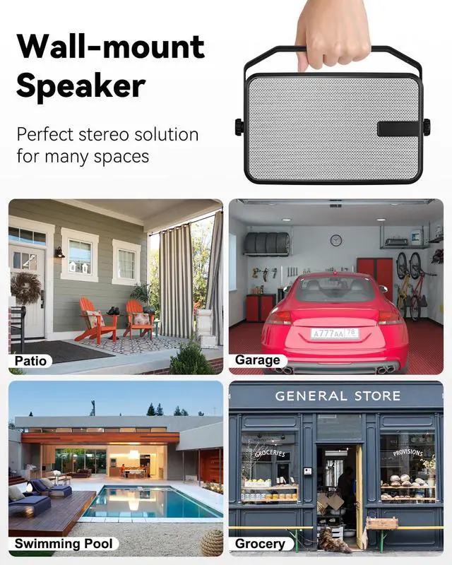 Alt view image 6 of 7 - 400W Outdoor Bluetooth Speakers, Wireless Sync Between Speakers, Powerful Bass, Wall Mount for Patio, Porch, Gazebo, Garage, 2-Pack, White(MZ-621)
