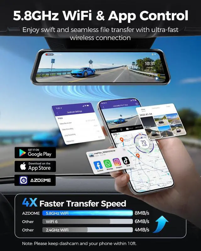 Alt view image 5 of 7 - PG17 Max 4K+2.5K Mirror Dash Cam, 12" Front and Rear Camera with Night Vision AR Effects, ADAS BSD & LCA, Voice Control, 5.8GHz WiFi GPS, 24H Parking Monitor, for Cars Trucks RVs, 64GB Card