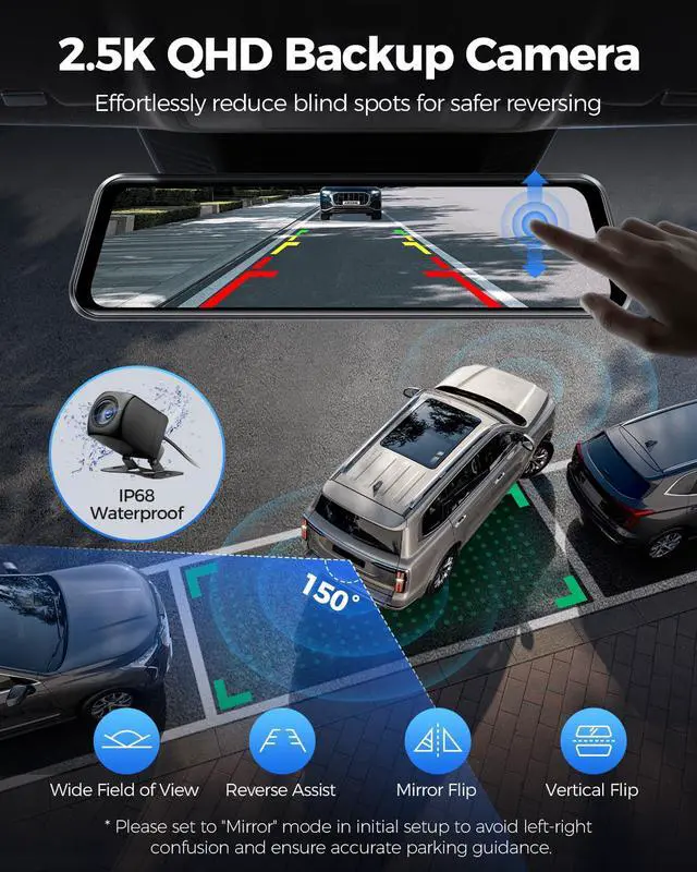 Alt view image 7 of 7 - PG17 Max 4K+2.5K Mirror Dash Cam, 12" Front and Rear Camera with Night Vision AR Effects, ADAS BSD & LCA, Voice Control, 5.8GHz WiFi GPS, 24H Parking Monitor, for Cars Trucks RVs, 64GB Card