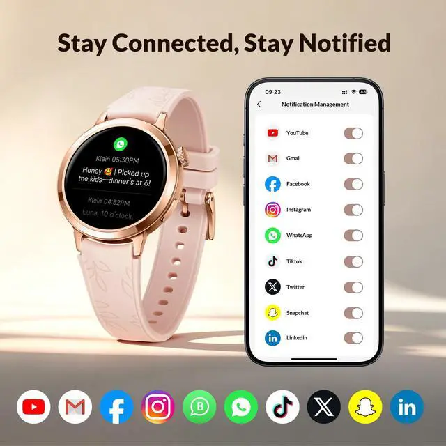 Alt view image 2 of 7 - Luna Smart Watch for Women, 1.1" AMOLED Small Women's Smartwatch | 24/7 Activity Tracker, Heart Rate Monitor, Sleep Monitor, Message Notifications, Long Battery Life