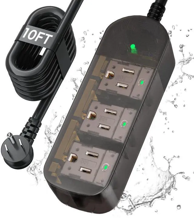 Main image of Outdoor Power Strip Weatherproof, 10FT Extension Cord with 3 Outlets | 1625W/13A, IPX6 Waterproof, Surge Protection, Electric Shockproof, Wall Mountable for Indoor Outdoor, UL Listed