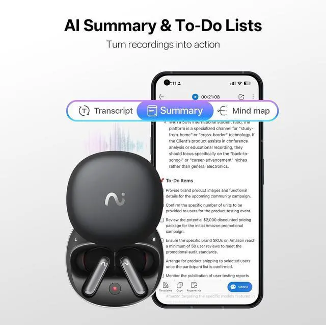 Alt view image 3 of 7 - RecDot AI Voice Recorder Earbuds, AI Note Taker for Meetings & Calls | Real-Time transcription & translation across 78 languages, 48 dB hybrid ANC, AI powered summaries with advanced LLM models