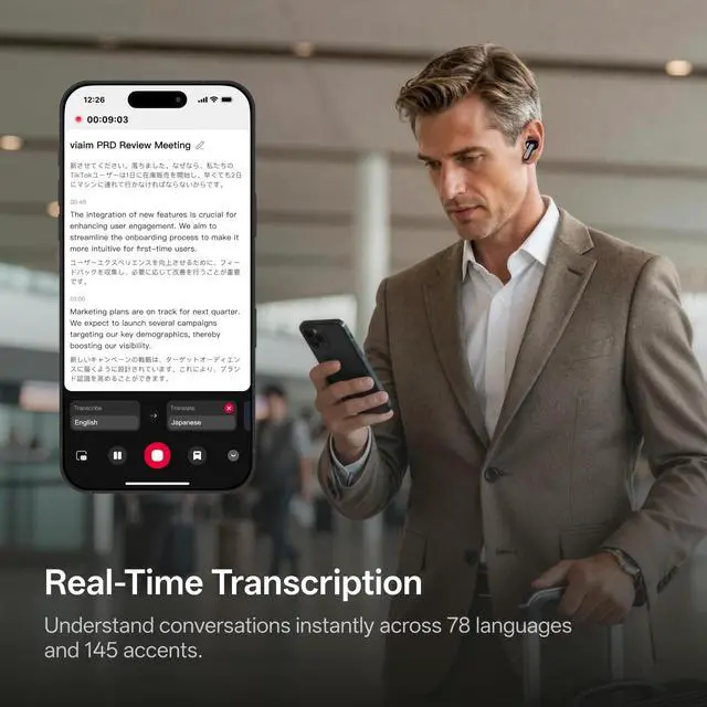 Alt view image 5 of 7 - RecDot AI Voice Recorder Earbuds, AI Note Taker for Meetings & Calls | Real-Time transcription & translation across 78 languages, 48 dB hybrid ANC, AI powered summaries with advanced LLM models