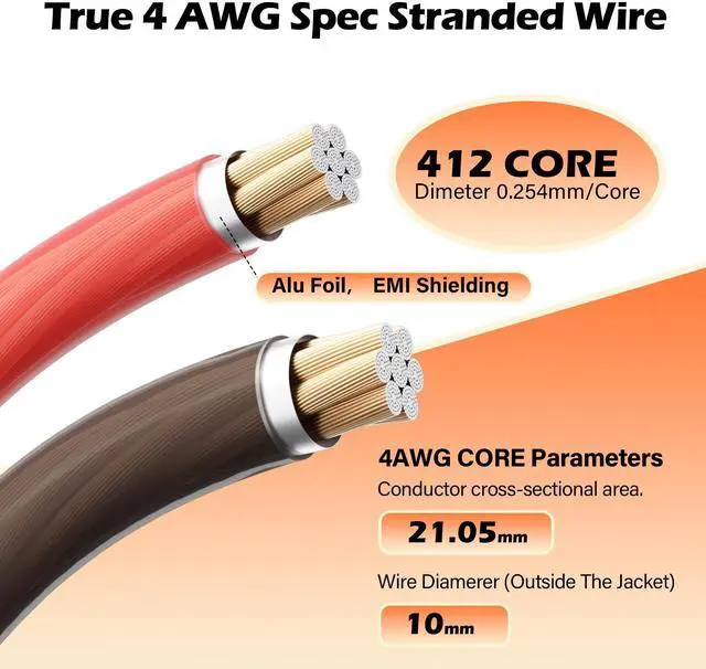 Alt view image 2 of 7 - 4 Gauge AWG Power/Ground Wire Cable 25 Ft Black+25 Ft Red, High Power Shielded CCA Soft Automotive Welding Battery Wiring Kit,for Car Audio Amp Speaker RV Trailer Marine Solar+ Lugs&Heat Shrink Tubes