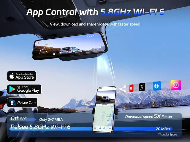 Alt view image 6 of 7 - 4K+2.5K Mirror Dash Cam with Front Starvis 2 IMX678 & Rear IMX335, 12" Rear View Mirror Camera, Color Night Vision, 5.8GHz WiFi, ADAS & BSD, Included OBD Hardwire Kit, 128GB Card, P12 Pro Max