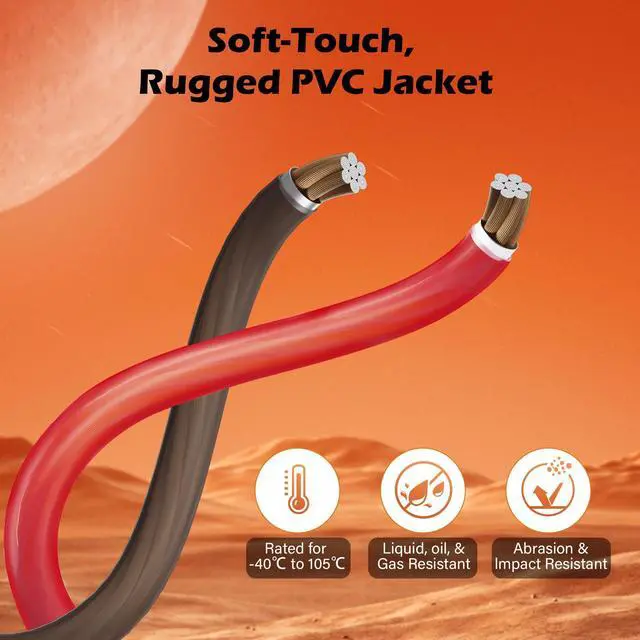 Alt view image 4 of 7 - 4 Gauge AWG Power/Ground Wire Cable 25 Ft Black+25 Ft Red, High Power Shielded CCA Soft Automotive Welding Battery Wiring Kit,for Car Audio Amp Speaker RV Trailer Marine Solar+ Lugs&Heat Shrink Tubes