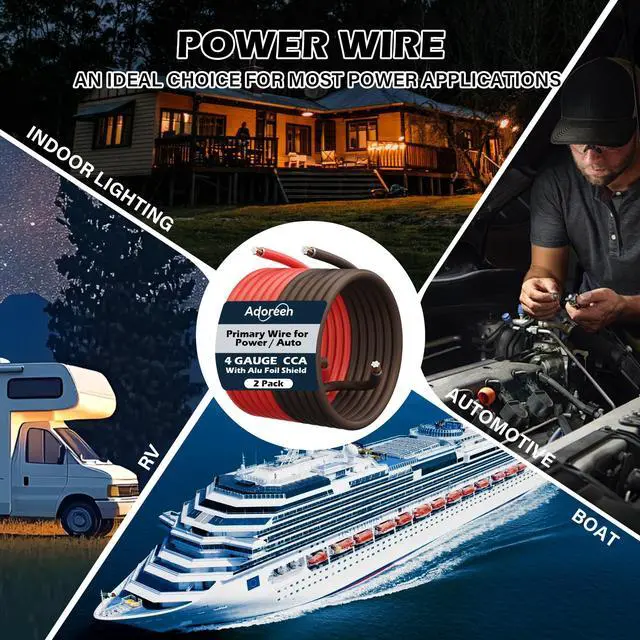 Alt view image 7 of 7 - 4 Gauge AWG Power/Ground Wire Cable 25 Ft Black+25 Ft Red, High Power Shielded CCA Soft Automotive Welding Battery Wiring Kit,for Car Audio Amp Speaker RV Trailer Marine Solar+ Lugs&Heat Shrink Tubes