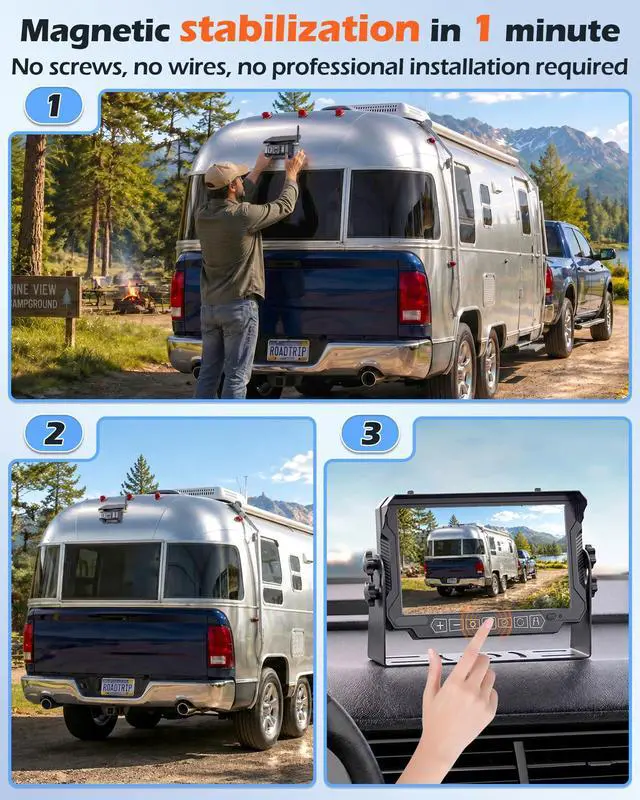 Alt view image 2 of 7 - HD 1080P Magnetic Wireless Backup Camera for RV - 1-Min Easy Install | Stays Secure on Bumpy Driving for RV Trailer - 7'' Monitor for Rear View & Parking While Travel
