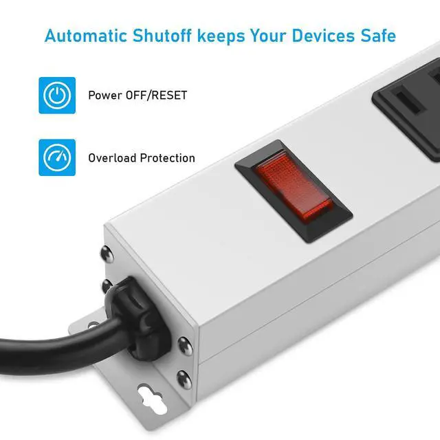 Alt view image 5 of 7 - Metal Long 12 Outlet Surge Protector Power Strip, White, 6 FT | Plug Extender with Heavy Duty Extension Cord, Wall Mount, Wide Spaced, with Switch, ETL Listed