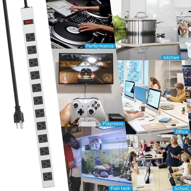Alt view image 7 of 7 - Metal Long 12 Outlet Surge Protector Power Strip, White, 6 FT | Plug Extender with Heavy Duty Extension Cord, Wall Mount, Wide Spaced, with Switch, ETL Listed