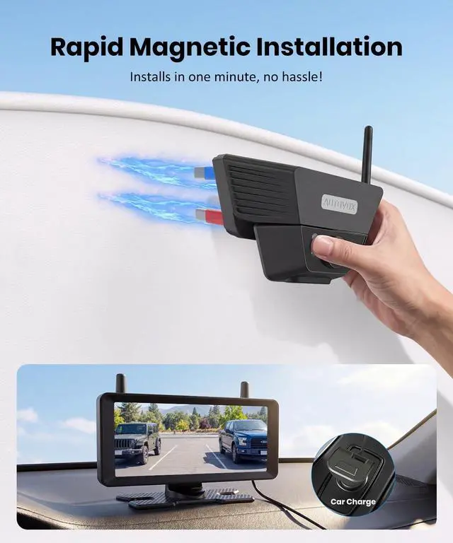 Alt view image 2 of 7 - Solar Magnetic Wireless Backup Camera, 1-Min Easy Magnetic Install | Smart Detection Helps Spot Cars & Pedestrians, 7.2" 1080P Split Screen Monitor, Back Up Camera for Truck RV Trailer Camper