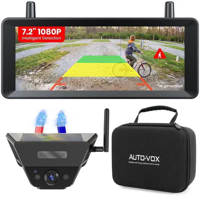Main image of Solar Magnetic Wireless Backup Camera, 1-Min Easy Magnetic Install | Smart Detection Helps Spot Cars & Pedestrians, 7.2" 1080P Split Screen Monitor, Back Up Camera for Truck RV Trailer Camper
