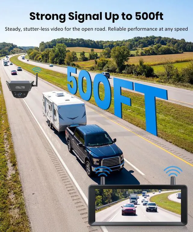 Alt view image 4 of 7 - Solar Magnetic Wireless Backup Camera, 1-Min Easy Magnetic Install | Smart Detection Helps Spot Cars & Pedestrians, 7.2" 1080P Split Screen Monitor, Back Up Camera for Truck RV Trailer Camper