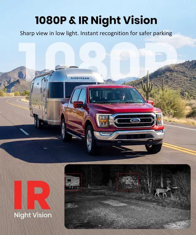 Alt view image 6 of 7 - Solar Magnetic Wireless Backup Camera, 1-Min Easy Magnetic Install | Smart Detection Helps Spot Cars & Pedestrians, 7.2" 1080P Split Screen Monitor, Back Up Camera for Truck RV Trailer Camper