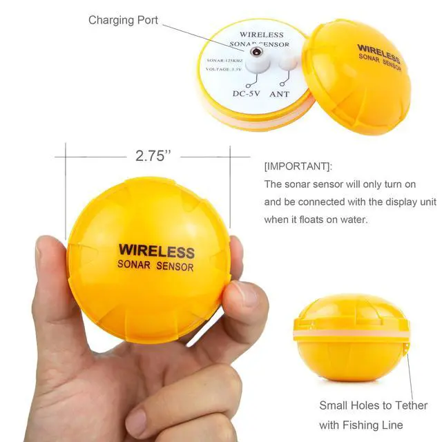 Alt view image 4 of 6 - Portable Rechargeable Fish Finder Wireless Sonar Sensor Fishfinder Depth Locator with Fish Size, Bottom Contour, Color LCD Display