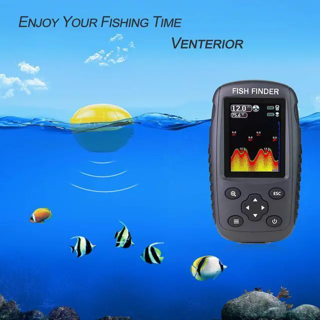 Alt view image 6 of 6 - Portable Rechargeable Fish Finder Wireless Sonar Sensor Fishfinder Depth Locator with Fish Size, Bottom Contour, Color LCD Display