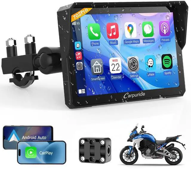Main image of W702PRO 7" for Motorcycle CarPlay & Android Auto Dual Bluetooth | Waterproof GPS Navigation Screen for Motorbike, Music Sharing, Intercom, EQ, Light Sensor, Compass, Barometer