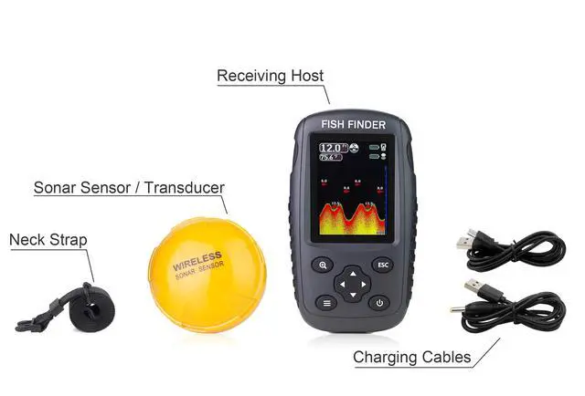 Alt view image 5 of 6 - Portable Rechargeable Fish Finder Wireless Sonar Sensor Fishfinder Depth Locator with Fish Size, Bottom Contour, Color LCD Display