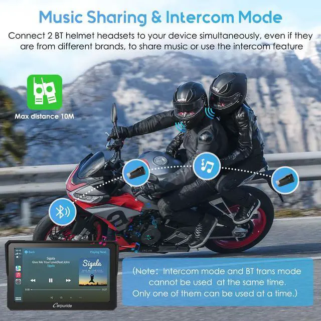 Alt view image 3 of 7 - W702PRO 7" for Motorcycle CarPlay & Android Auto Dual Bluetooth | Waterproof GPS Navigation Screen for Motorbike, Music Sharing, Intercom, EQ, Light Sensor, Compass, Barometer