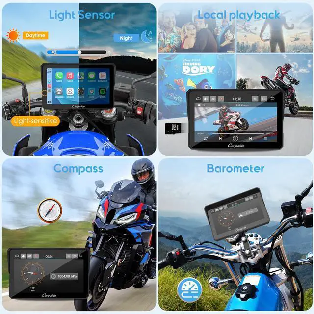 Alt view image 5 of 7 - W702PRO 7" for Motorcycle CarPlay & Android Auto Dual Bluetooth | Waterproof GPS Navigation Screen for Motorbike, Music Sharing, Intercom, EQ, Light Sensor, Compass, Barometer