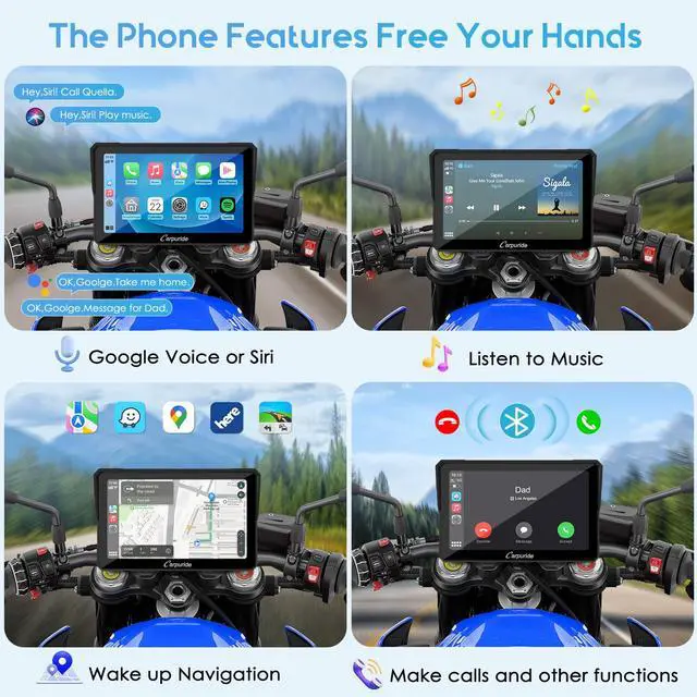 Alt view image 6 of 7 - W702PRO 7" for Motorcycle CarPlay & Android Auto Dual Bluetooth | Waterproof GPS Navigation Screen for Motorbike, Music Sharing, Intercom, EQ, Light Sensor, Compass, Barometer