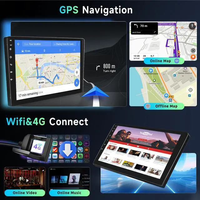 Alt view image 6 of 7 - 8 Core 8+128G Android Car Radio Stereo for Honda Civic 2006-2011 with Wireless Carplay Android Auto, 10.1" QLED Touch Screen, WiFi/4G, GPS, DSP/Hi-Res, AM/FM, Bluetooth 5.0, Backup Camera