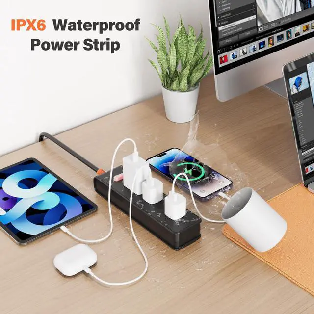 Alt view image 3 of 6 - Outdoor Power Strip Weatherproof, IPX6 Waterproof Surge Protector with 3 Wide Outlets,1625W/13A Overload Protection Switch, 10FT Extension Cord, Wall Mountable for Indoor Outdoor, UL FCC Listed